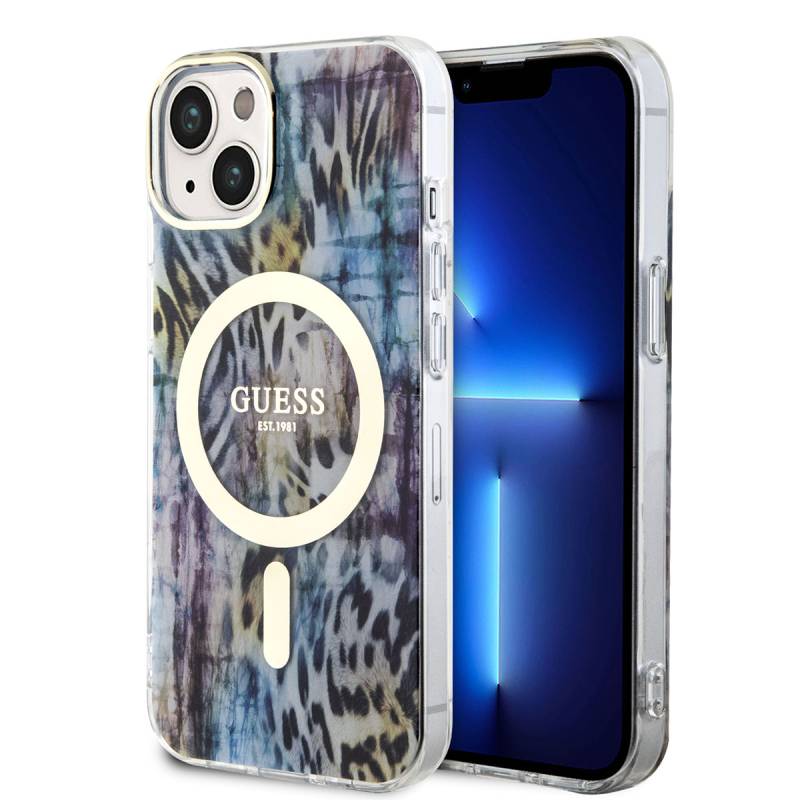 Apple iPhone 14 Case GUESS Magsafe Charging Capable Leopard Pattern Cover - 1