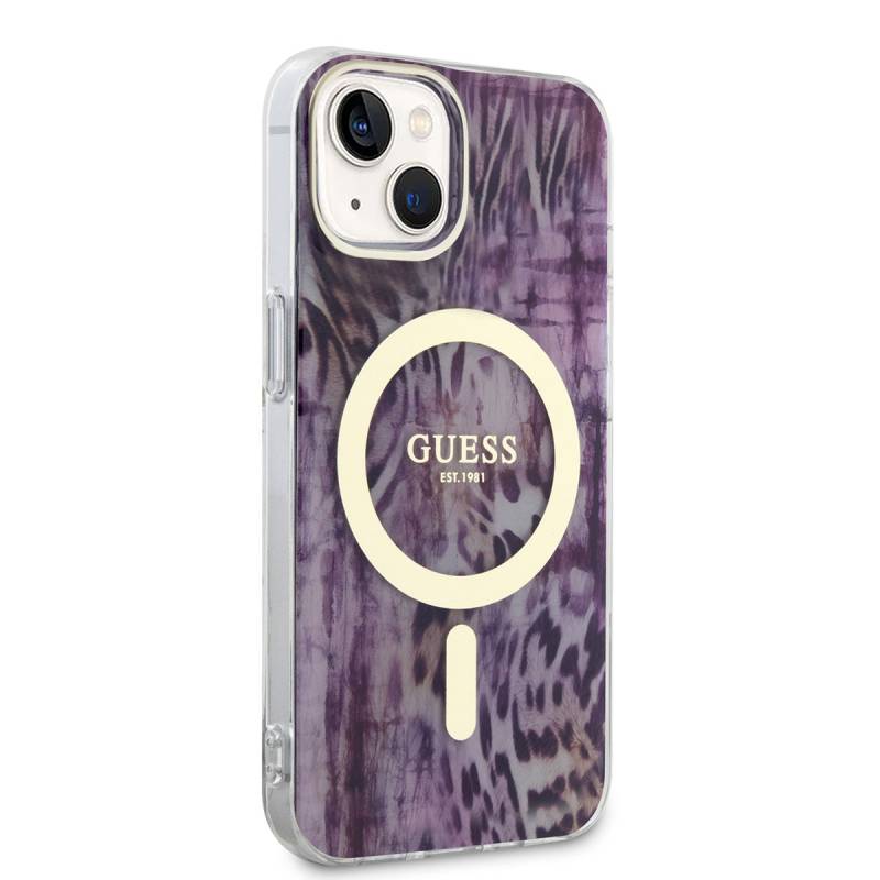 Apple iPhone 14 Case GUESS Magsafe Charging Capable Leopard Pattern Cover - 8