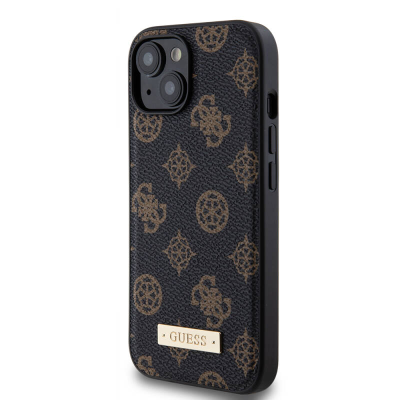 Apple iPhone 14 Case Guess Magsafe Charging Featured PU Leather Patterned Metal Plate Logo Cover - 7