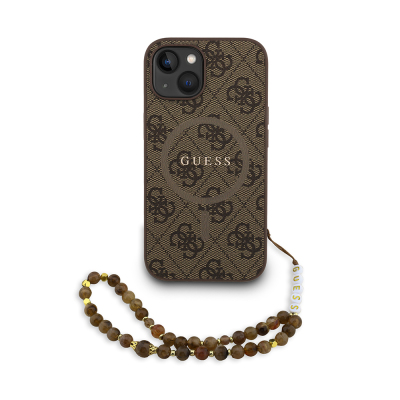 Apple iPhone 14 Case Guess Original Licensed M-safe Charging Feature PU Leather Wrist Strap Rope Cover Text Logo - 1