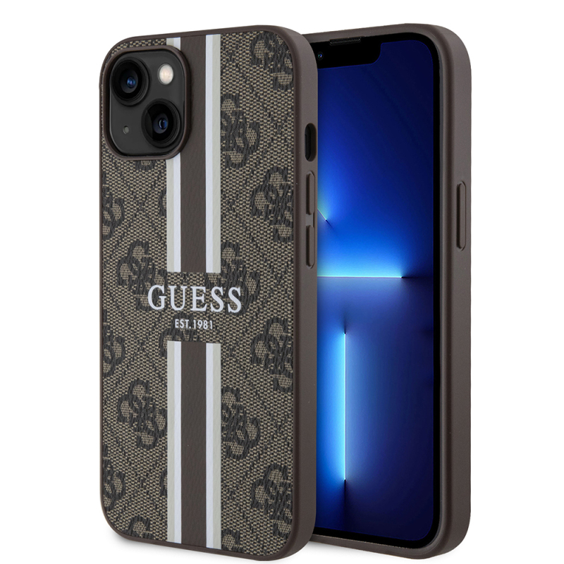 Apple iPhone 14 Case Guess Original Licensed Magsafe Charging Featured 4G Strip Design Printed Cover - 1