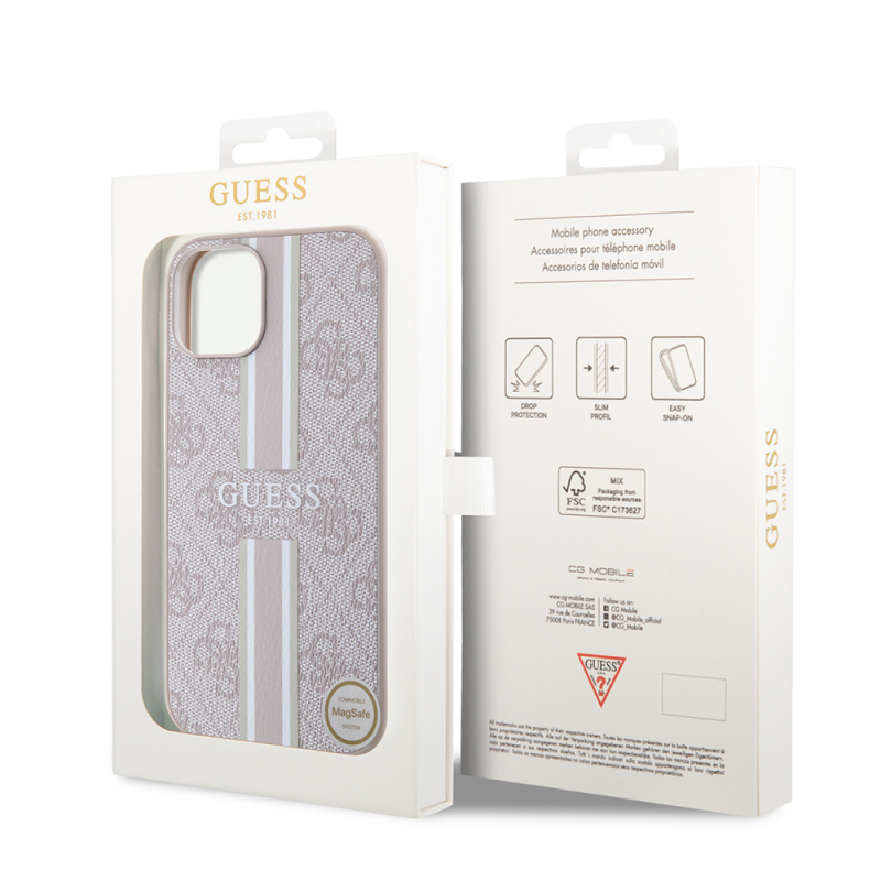 Apple iPhone 14 Case Guess Original Licensed Magsafe Charging Featured 4G Strip Design Printed Cover - 19