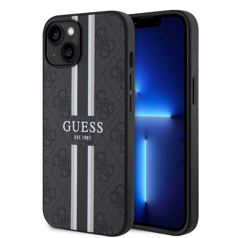 Apple iPhone 14 Case Guess Original Licensed Magsafe Charging Featured 4G Strip Design Printed Cover - 20