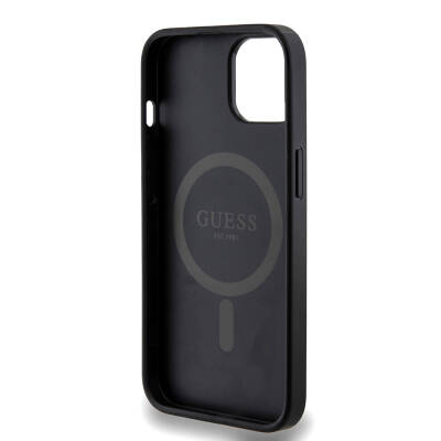 Apple iPhone 14 Case Guess Original Licensed Magsafe Charging Featured PU Ring 4G Patterned Text Logo Cover - 6