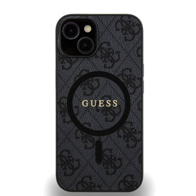 Apple iPhone 14 Case Guess Original Licensed Magsafe Charging Featured PU Ring 4G Patterned Text Logo Cover - 16