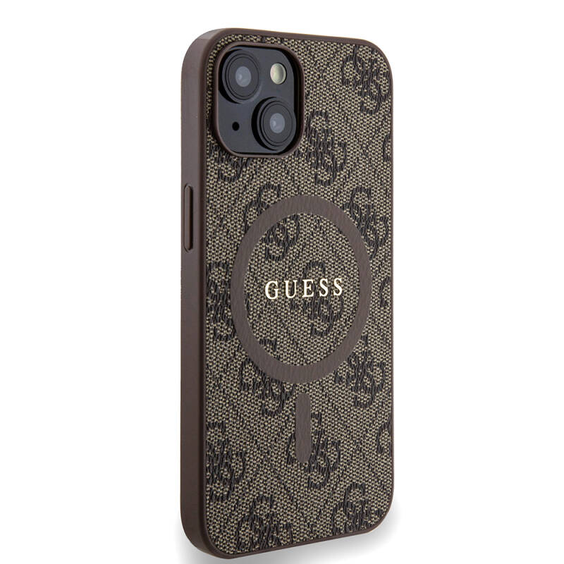 Apple iPhone 14 Case Guess Original Licensed Magsafe Charging Featured PU Ring 4G Patterned Text Logo Cover - 10