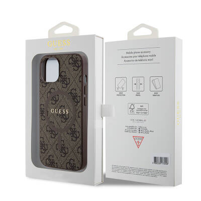 Apple iPhone 14 Case Guess Original Licensed Magsafe Charging Featured PU Ring 4G Patterned Text Logo Cover - 14