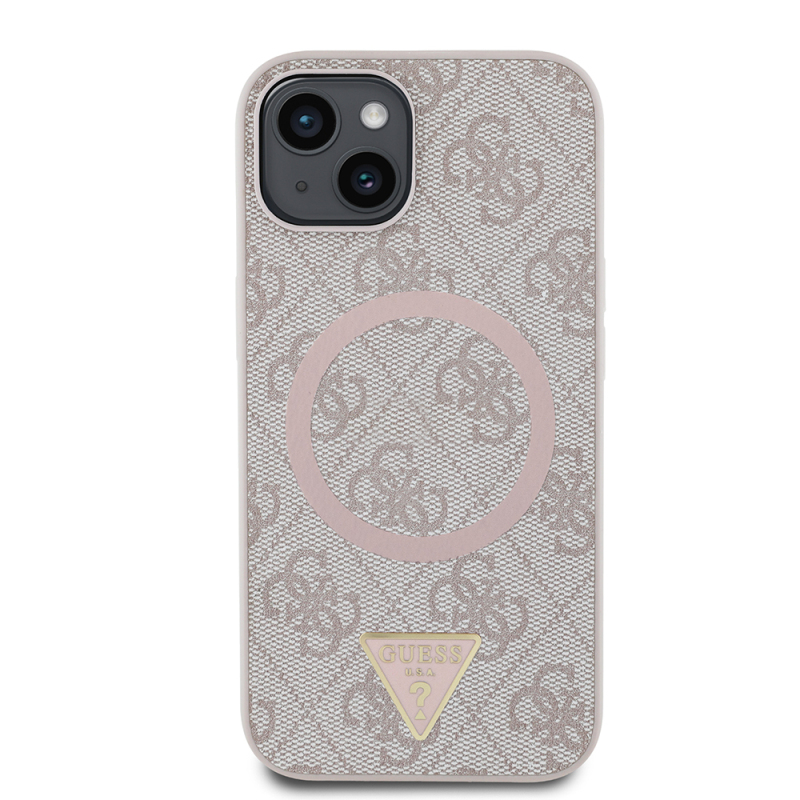 Apple iPhone 14 Case Guess Original Licensed Magsafe Charging Featured PU Triangle Logo 4G Patterned Cover - 4