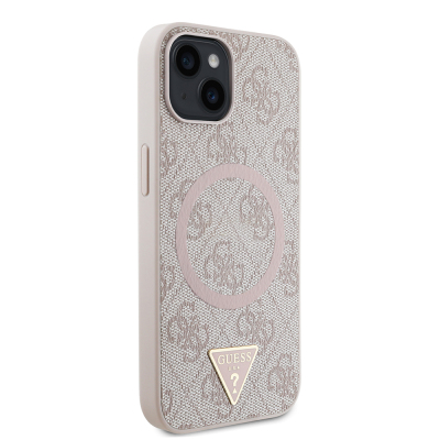 Apple iPhone 14 Case Guess Original Licensed Magsafe Charging Featured PU Triangle Logo 4G Patterned Cover - 5