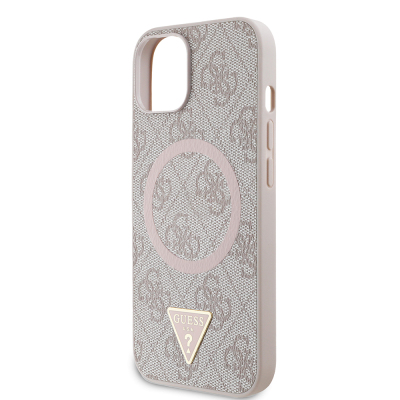 Apple iPhone 14 Case Guess Original Licensed Magsafe Charging Featured PU Triangle Logo 4G Patterned Cover - 7