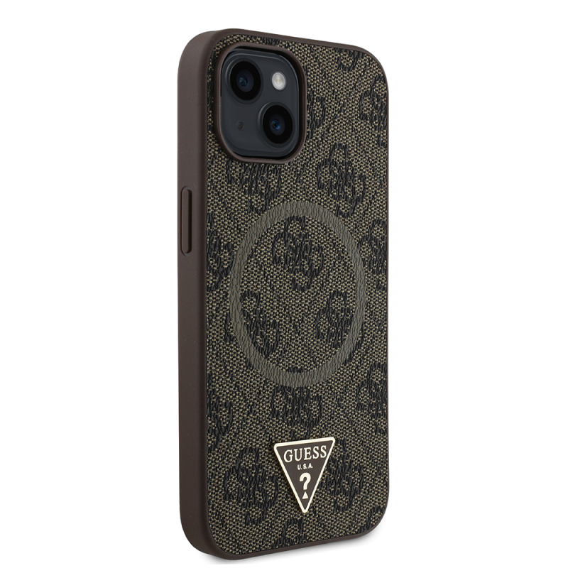 Apple iPhone 14 Case Guess Original Licensed Magsafe Charging Featured PU Triangle Logo 4G Patterned Cover - 13