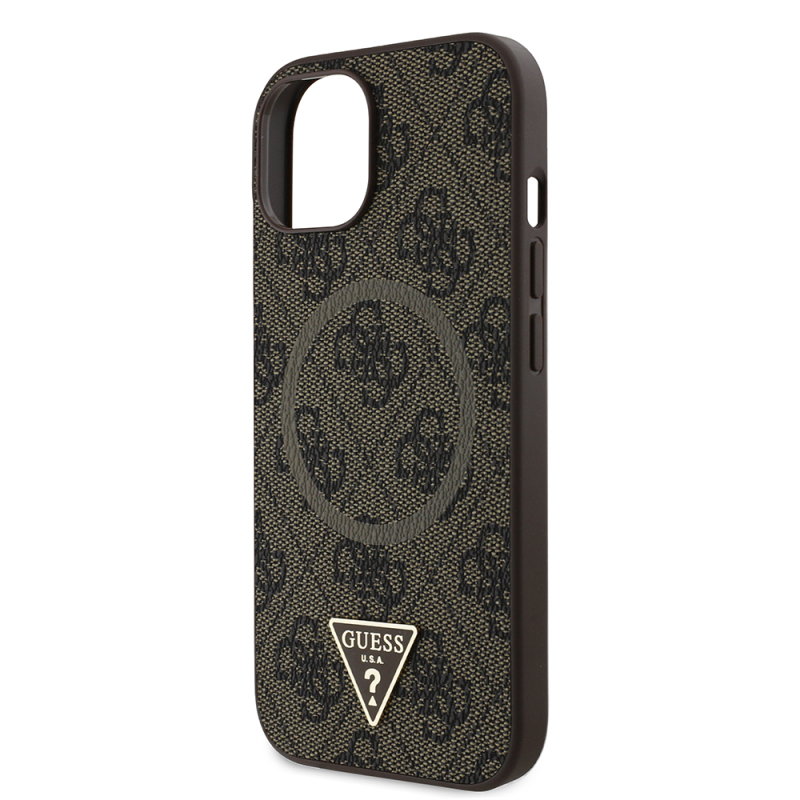 Apple iPhone 14 Case Guess Original Licensed Magsafe Charging Featured PU Triangle Logo 4G Patterned Cover - 15