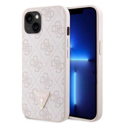 Apple iPhone 14 Case Guess Original Licensed PU Leather Stoned Triangle Logo 4G Patterned Cover - 1