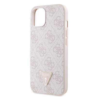 Apple iPhone 14 Case Guess Original Licensed PU Leather Stoned Triangle Logo 4G Patterned Cover - 5