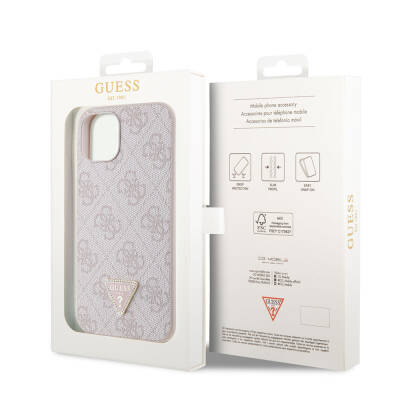 Apple iPhone 14 Case Guess Original Licensed PU Leather Stoned Triangle Logo 4G Patterned Cover - 7