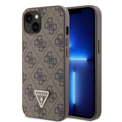 Apple iPhone 14 Case Guess Original Licensed PU Leather Stoned Triangle Logo 4G Patterned Cover - 24