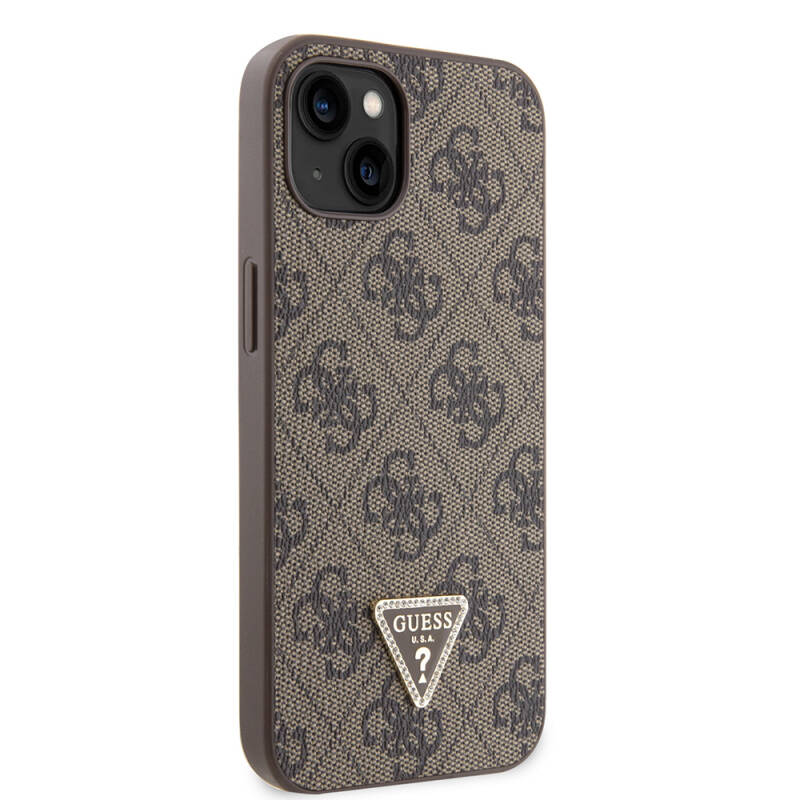 Apple iPhone 14 Case Guess Original Licensed PU Leather Stoned Triangle Logo 4G Patterned Cover - 8