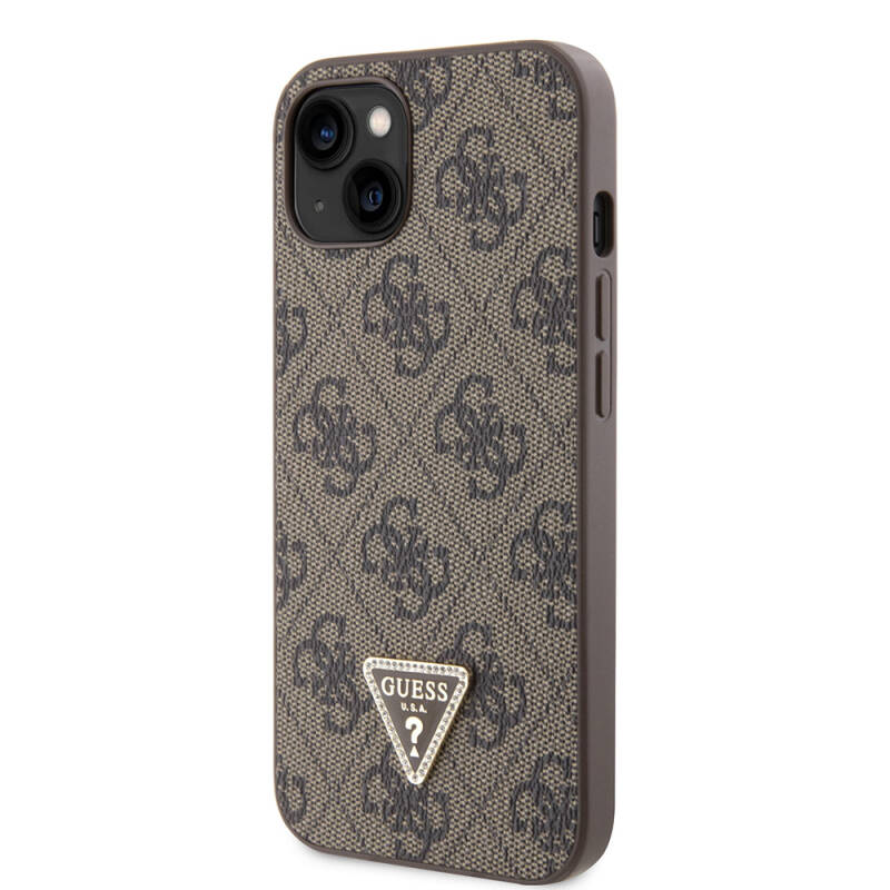 Apple iPhone 14 Case Guess Original Licensed PU Leather Stoned Triangle Logo 4G Patterned Cover - 13