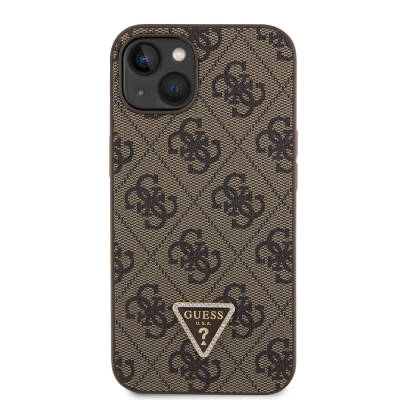 Apple iPhone 14 Case Guess Original Licensed PU Leather Stoned Triangle Logo 4G Patterned Cover - 14