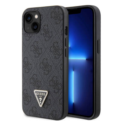 Apple iPhone 14 Case Guess Original Licensed PU Leather Stoned Triangle Logo 4G Patterned Cover - 22