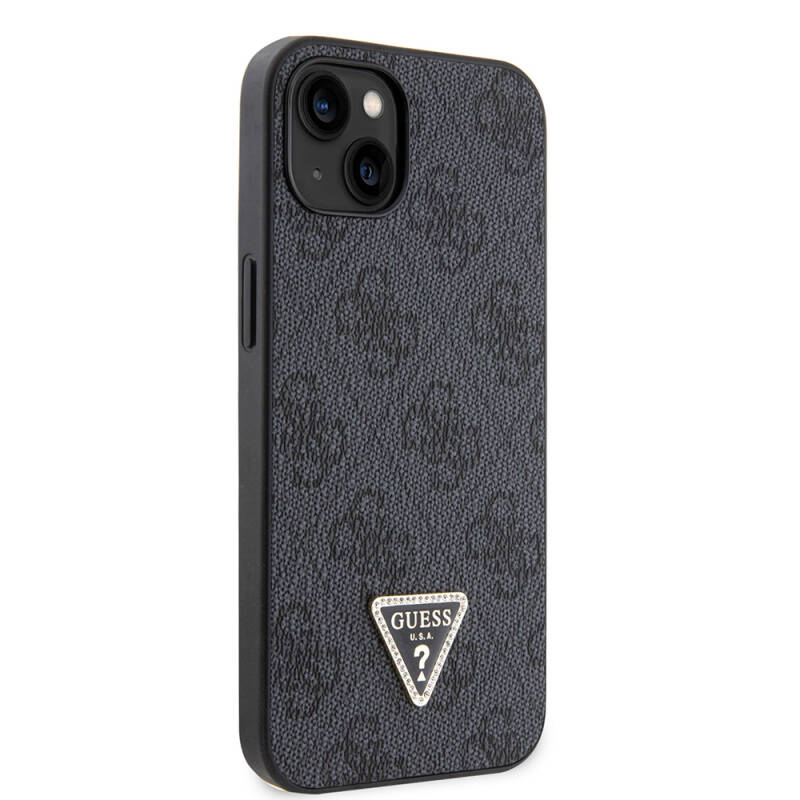 Apple iPhone 14 Case Guess Original Licensed PU Leather Stoned Triangle Logo 4G Patterned Cover - 15