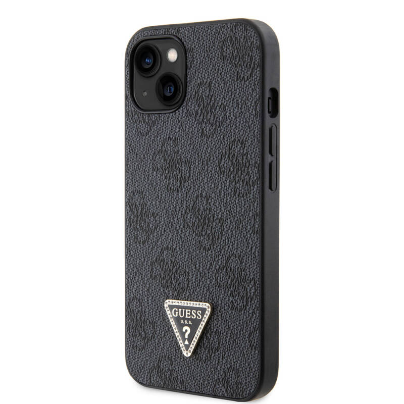 Apple iPhone 14 Case Guess Original Licensed PU Leather Stoned Triangle Logo 4G Patterned Cover - 20