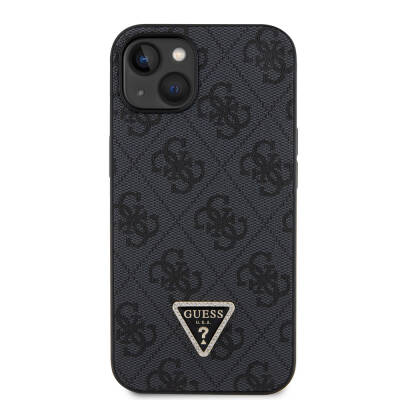 Apple iPhone 14 Case Guess Original Licensed PU Leather Stoned Triangle Logo 4G Patterned Cover - 21