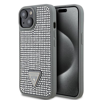 Apple iPhone 14 Case Guess Original Licensed Stone Back Surface Triangle Logo Cover - 1