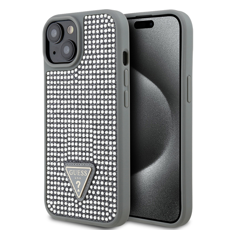 Apple iPhone 14 Case Guess Original Licensed Stone Back Surface Triangle Logo Cover - 1