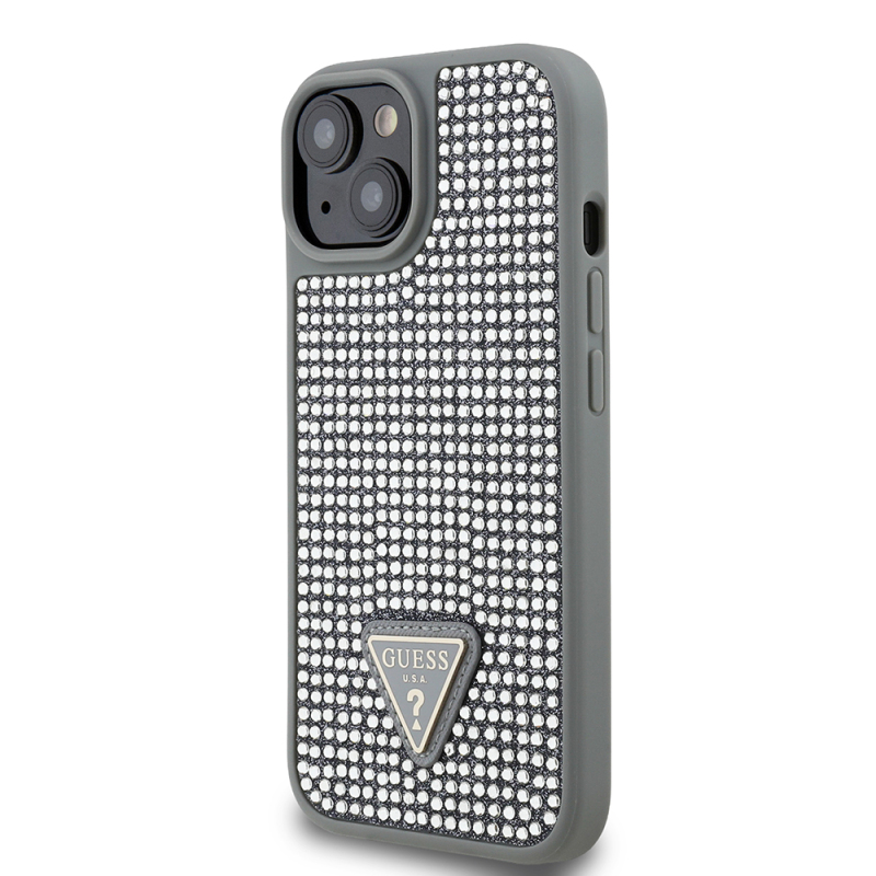 Apple iPhone 14 Case Guess Original Licensed Stone Back Surface Triangle Logo Cover - 6
