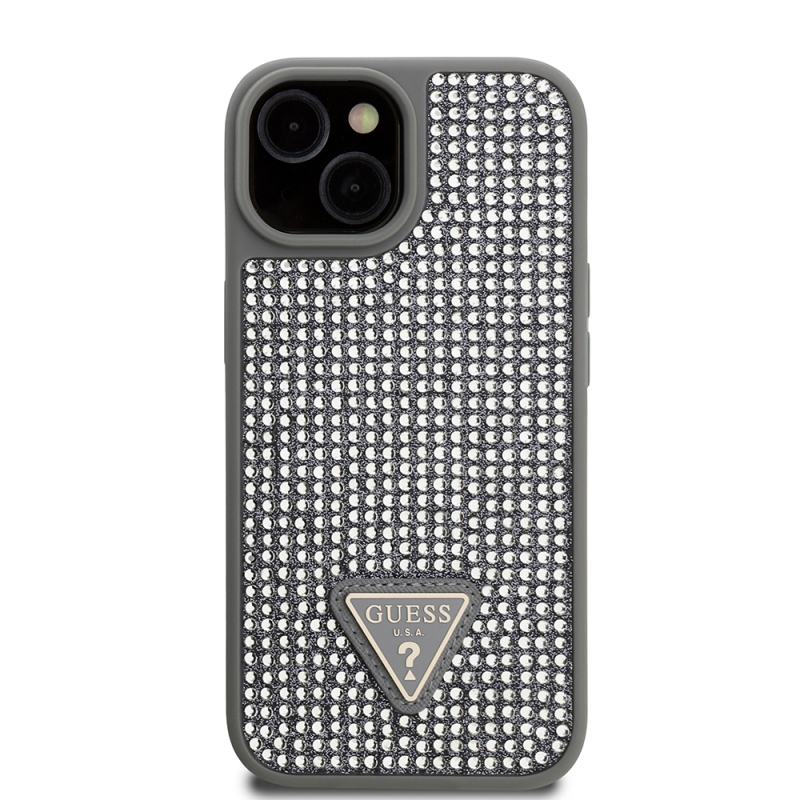 Apple iPhone 14 Case Guess Original Licensed Stone Back Surface Triangle Logo Cover - 7
