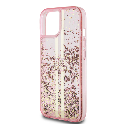 Apple iPhone 14 Case Guess Original Licensed Transparent Liquid Glitter Gold Striped Cover - 8