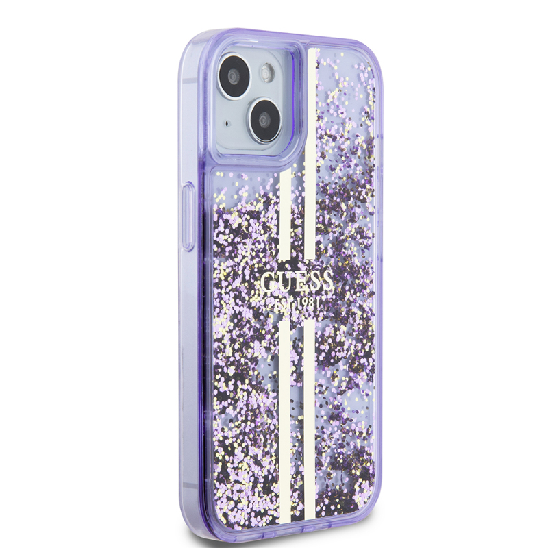 Apple iPhone 14 Case Guess Original Licensed Transparent Liquid Glitter Gold Striped Cover - 13