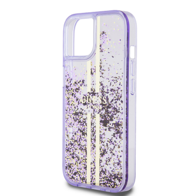 Apple iPhone 14 Case Guess Original Licensed Transparent Liquid Glitter Gold Striped Cover - 15