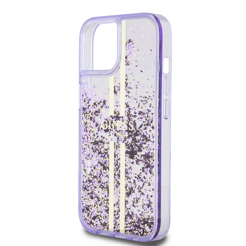 Apple iPhone 14 Case Guess Original Licensed Transparent Liquid Glitter Gold Striped Cover - 15
