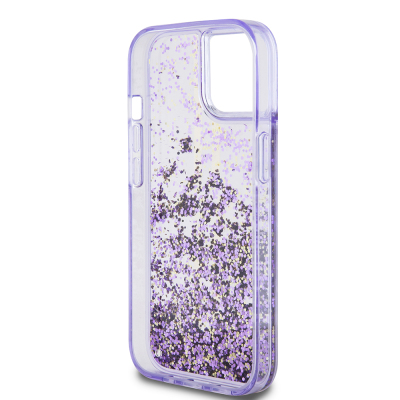 Apple iPhone 14 Case Guess Original Licensed Transparent Liquid Glitter Gold Striped Cover - 16