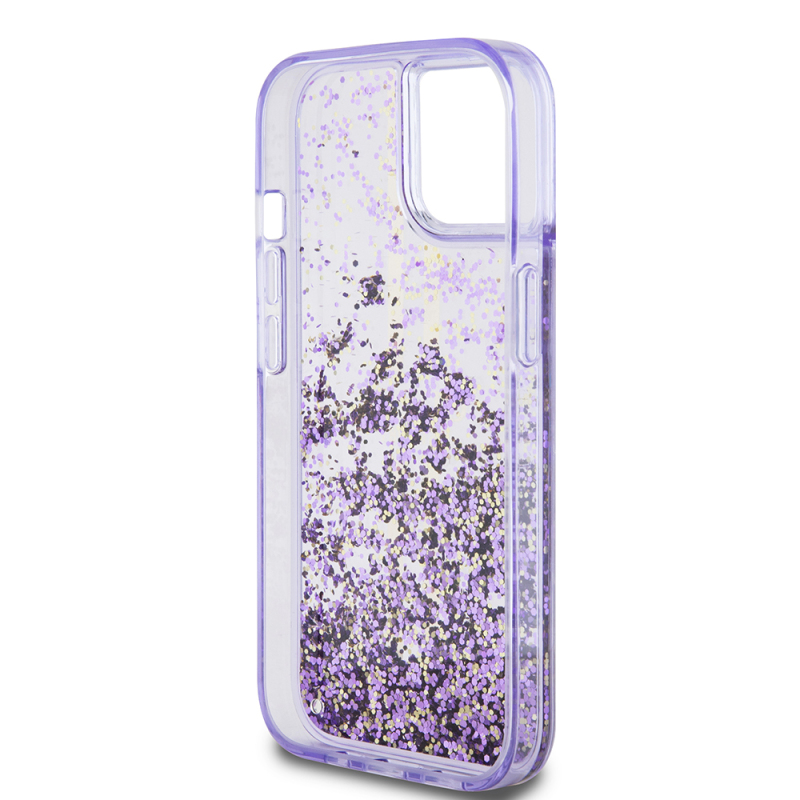 Apple iPhone 14 Case Guess Original Licensed Transparent Liquid Glitter Gold Striped Cover - 16
