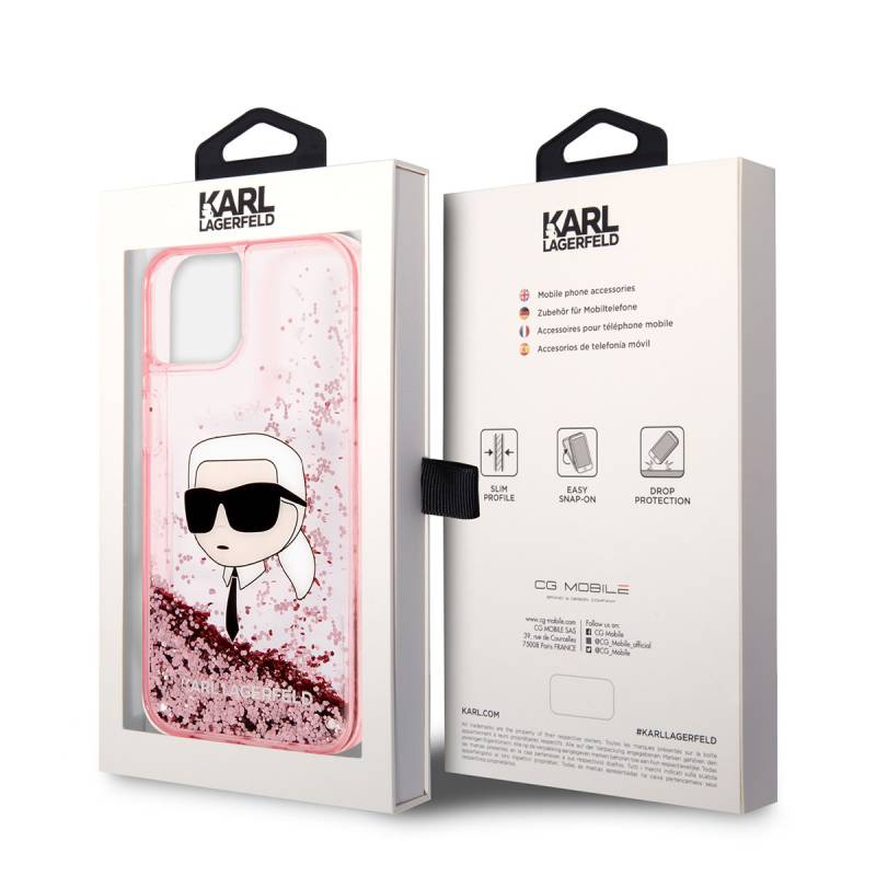 Apple iPhone 14 Case Karl Lagerfeld Liquid Glitter Karl Head Design Cover - 3