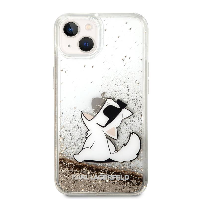 Apple iPhone 14 Case Karl Lagerfeld Liquid Glittery Choupette Design Cover - 3