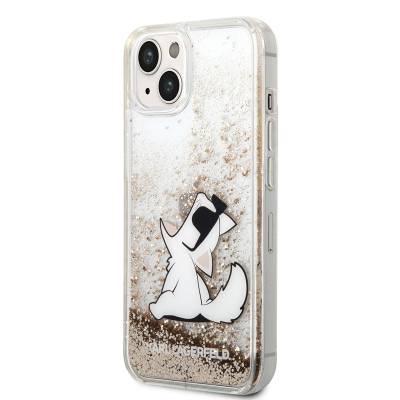 Apple iPhone 14 Case Karl Lagerfeld Liquid Glittery Choupette Design Cover - 7