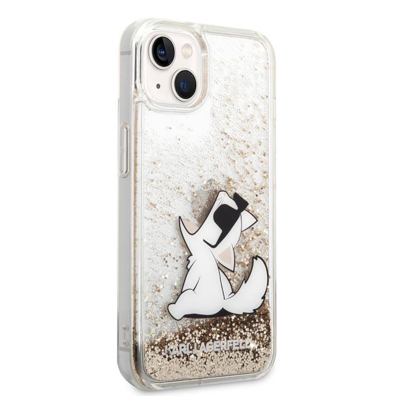 Apple iPhone 14 Case Karl Lagerfeld Liquid Glittery Choupette Design Cover - 8