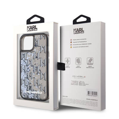 Apple iPhone 14 Case Karl Lagerfeld Original Licensed Glitter KL Written Monogram Gradient Cover - 9