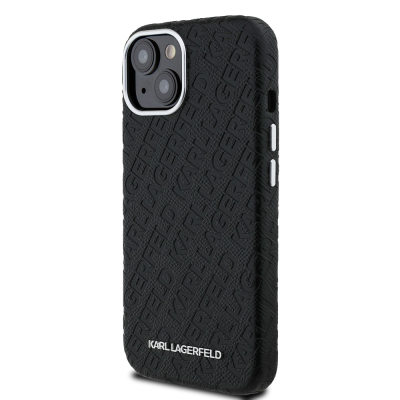 Apple iPhone 14 Case Karl Lagerfeld Original Licensed PU Leather Stamped Metal Letter Logo Cover - 3