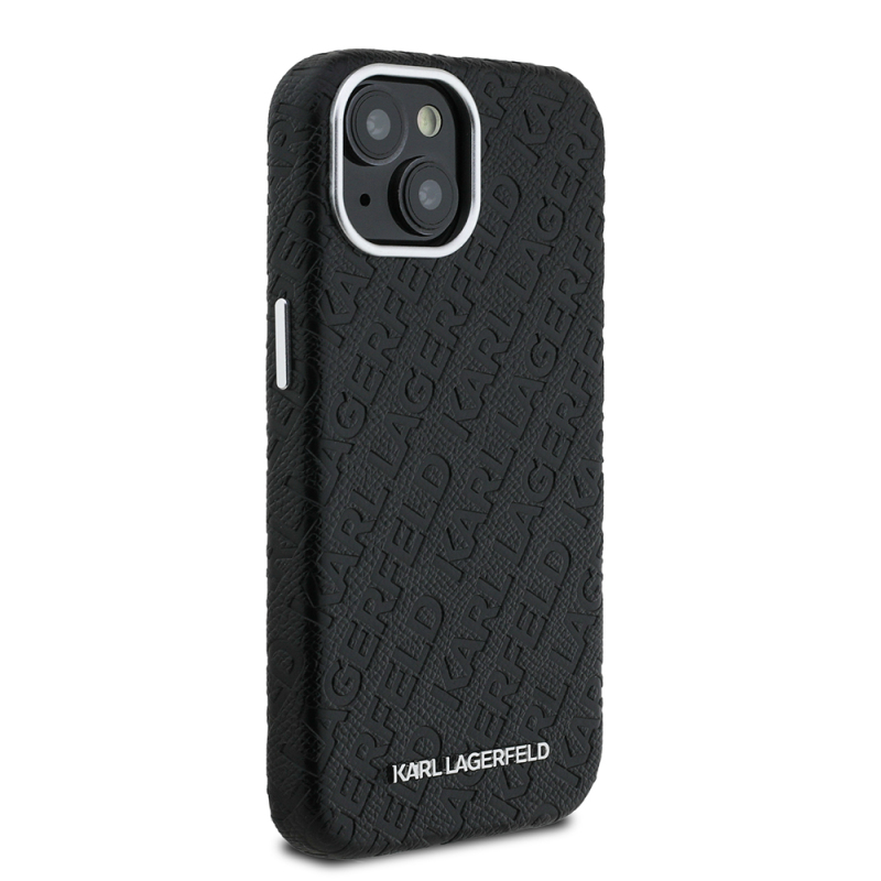 Apple iPhone 14 Case Karl Lagerfeld Original Licensed PU Leather Stamped Metal Letter Logo Cover - 5