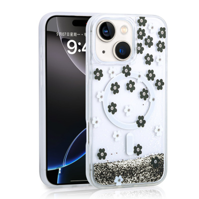 Apple iPhone 14 Case Liquid Glitter Printed Transparent Back Surface Zore Mossa Silicone Cover - 3