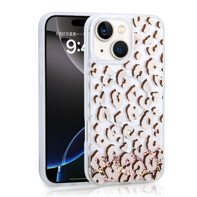 Apple iPhone 14 Case Liquid Glitter Printed Transparent Back Surface Zore Mossa Silicone Cover - 5