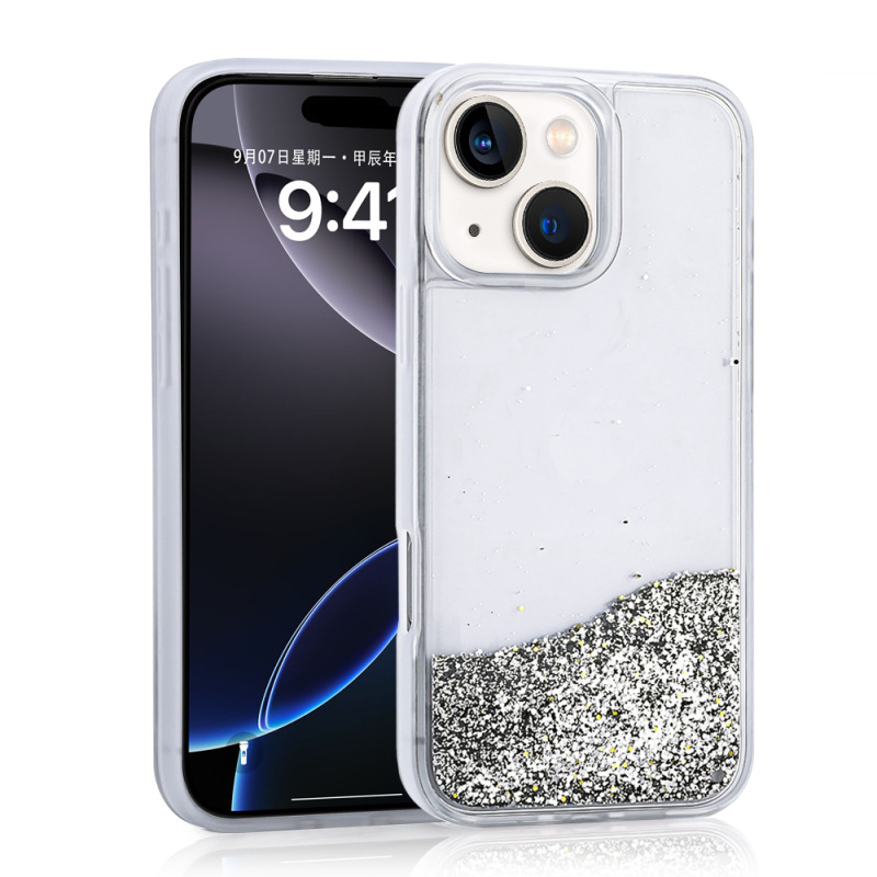 Apple iPhone 14 Case Liquid Glitter Transparent Back Surface Zore Keto Silicone Cover - 2