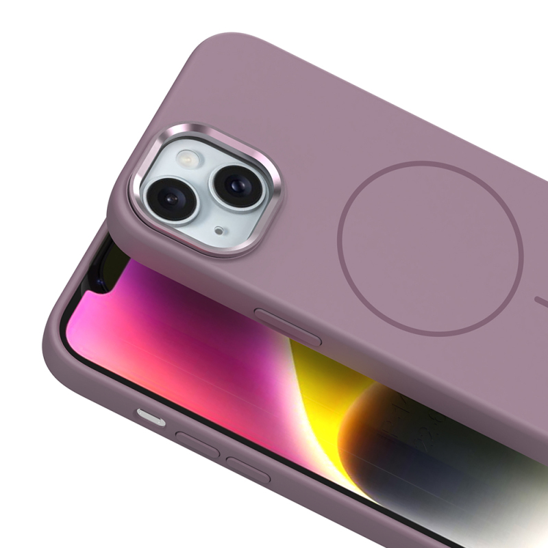 Apple iPhone 14 Case M-Safe Charging Metal Camera Frame Zore Edi Silicone Cover - 14