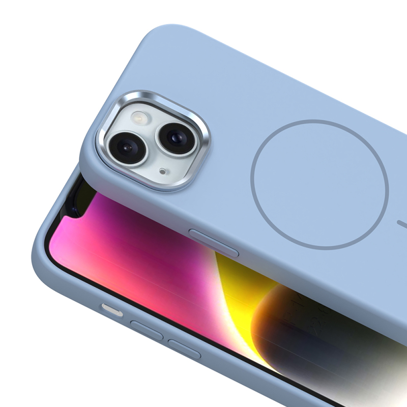 Apple iPhone 14 Case M-Safe Charging Metal Camera Frame Zore Edi Silicone Cover - 17