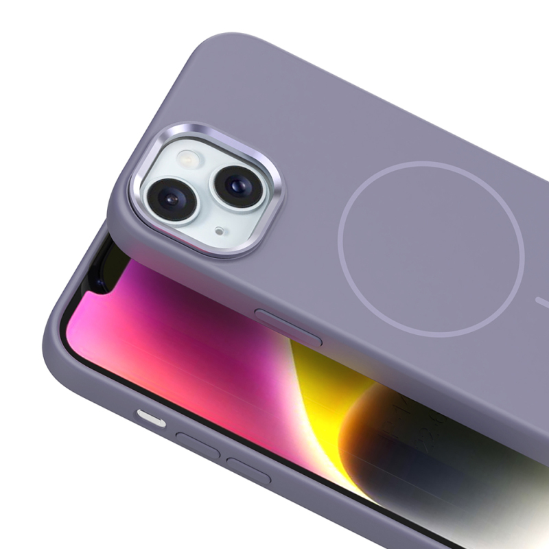 Apple iPhone 14 Case M-Safe Charging Metal Camera Frame Zore Edi Silicone Cover - 15